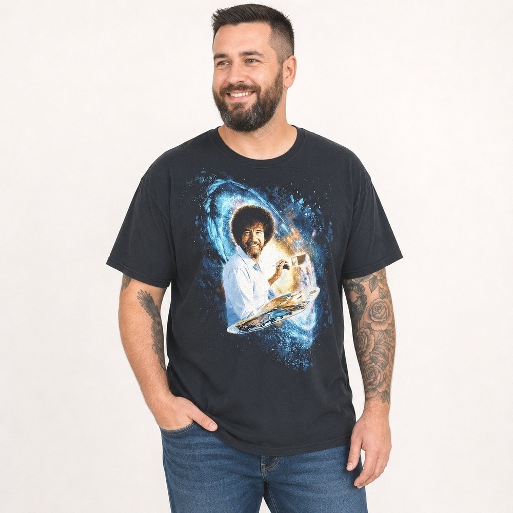 Bob Ross Galaxy Graphic T Shirt Mens 2XL Black Cosmic Painter Art TV‎ Show Tee